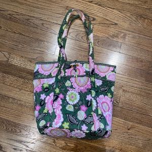 Vera Bradley GreenPink Olivia Quilted Cotton Tote
